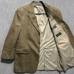 Lauren Ralph Lauren Mens 42R Blazer Olive Green Herringbone Windowpane Check